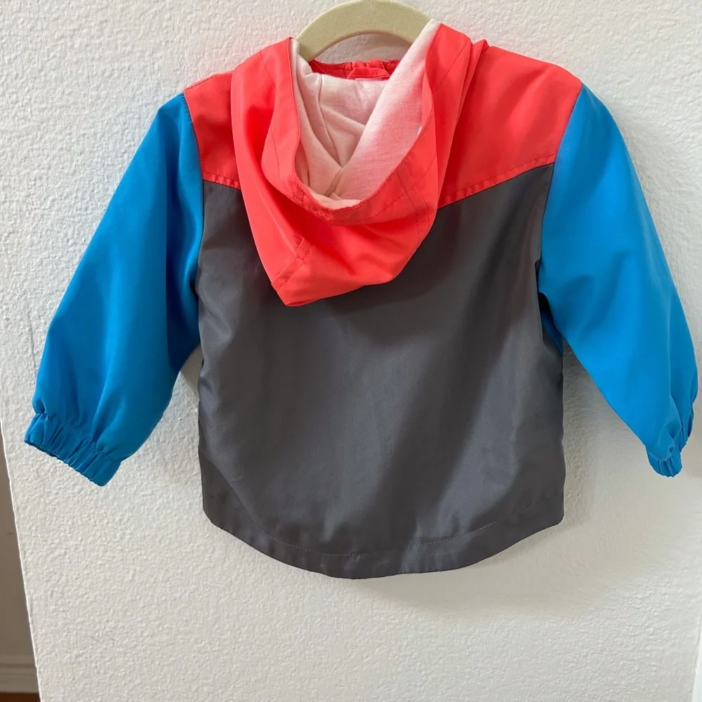 CAT & JACK Baby orange, bright blue & charcoal blue windbreaker rain jacket 12M